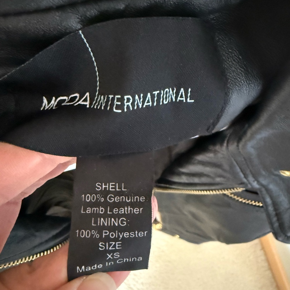 Women's Leather Moto Jacket with Gold Hardware - Picture 5 of 10
